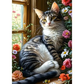 QQYRHN 5D Kitten Diamond Painting Kit for Adults Beginners Window Diamond Art Kits Complete DIY Wildflowers Diamond Embroidery Set Perfect for Relaxation and Decoration 30 x 40 cm