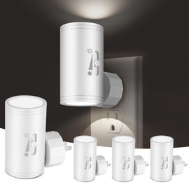 4 Pack LED Wall Plug-in Night Light with Dusk to Dawn Sensor, 5000K Daylight White, Dimmable 0-300LM, Adjustable Rotating Lamp for Bedroom, Bathroom, Kitchen, Hallway (Auto On/Off, Wall Outlet)