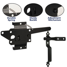 Gate Latch for Wooden Fence, Heavy Duty Self Locking Gate Latch with Handle for Pool/Garden Gate Safety Latch, Gate Hardware Kit for Vinyl/Wood Fence, Black Finish