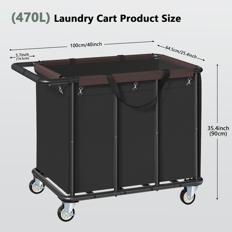 470L Heavy Duty Commercial Laundry Cart with Wheels,Industrial Rolling Laundry