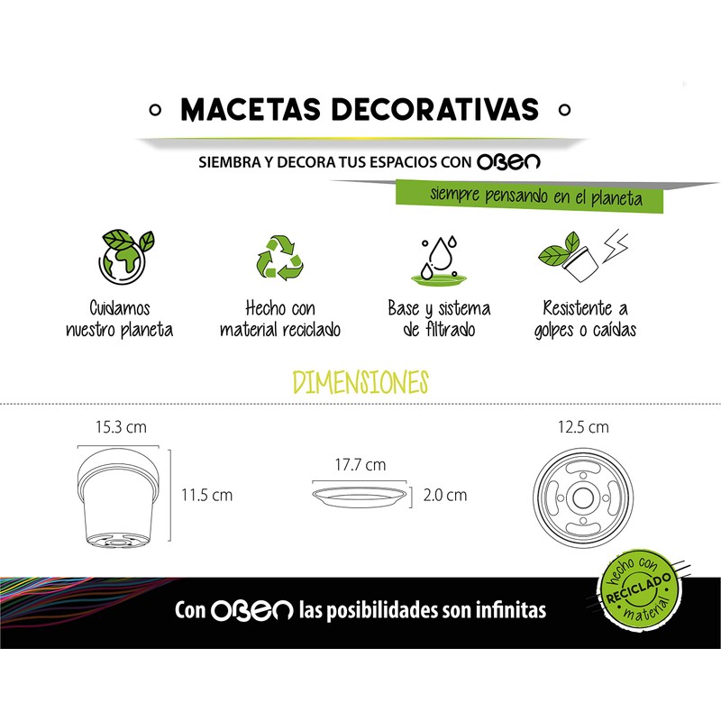 OBEN Maceta Decorativa Arte Mexicano Diseño Huichol Nayarit