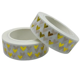 aufodara 2 Rolls 10 m x 15 mm Washi Tape Set, Decorative Tape, Glitter, Metallic Gold Colour, DIY Scrapbook Crafts (Gold - Heart Shape)
