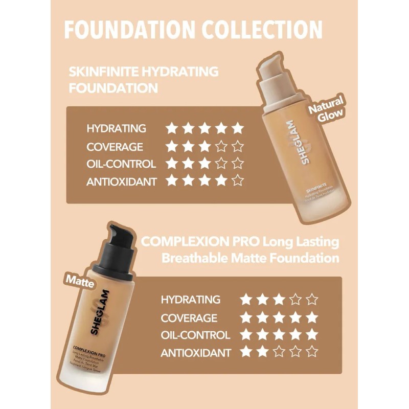 SHEGLAM Base D Maquillaje Liquida Alta Cobertura Efecto Mate Tono