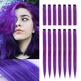 ZIRANJUAN 14Pcs Purple Mix Tinsel Clip in Hair Extensions 20inch Multi Colors Party Highlights Clip in on Hairpiece Synthetic Straight Hair for Women Girls（Purple）
