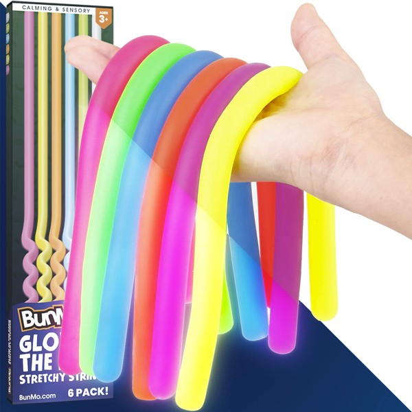BUNMO Glow in The Dark Stretchy Strings 6pk | Halloween Party Favors for Kids | Calming Sensory Toy | Perfect Fidget Toy for Anxiety & Stress | Halloween Favors | Party Favors for Kids 8-12