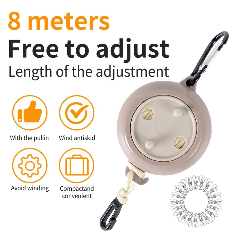Portable Travel Clothesline Cord, Adjustable 26ft Camping Clothes line, Laundry
