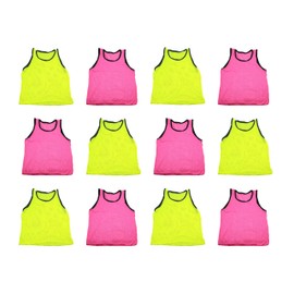 BlueDot Trading Youth Sports Pinnie High Quality Scrimmage Training Vest, Combo Pink/Yellow12 Pack