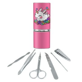 Cute Unicorn Bunny Rabbit with Rainbow Flowers Stainless Steel Manicure Pedicure Grooming Beauty Care Travel Kit