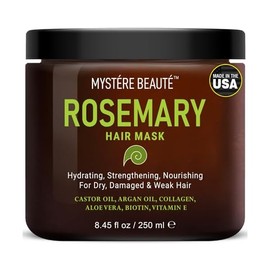 Rosemary Hair Treatment - with Collagen, Biotin, Argan Oil for Dry, Damaged, Curly Hair - Strengthening Deep Conditioner for Split Ends & Growth - 8.45 fl oz
