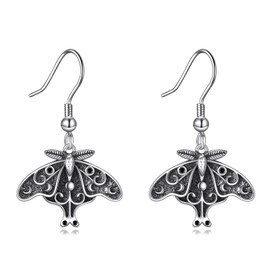 Sterling Silver Luna Moth Drop Earrings - Gothic Moth Jewelry for Women