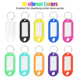 LOKIPA 50 PCS Key Tags with Labels, 10 Colors Plastic Key Tags with Rings Key Chain Label for Name, Luggage, Bags, Backpack, and Office Key Labels, Writable Paper Card Stick Tags