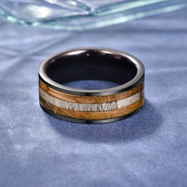 NUNCAD Tungsten Ring for Men 8 mm Black Rings Red/Blue Opal Men's Engagement Ring with Wood/Meteorite/Gold Foil Paper Hammered Brushed / Polished Size 54.4 to 21.4, Tungsten