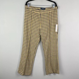 ModCloth Plaid Pants Womens 14 Yellow Black Boho Retro 90s Office Bootcut