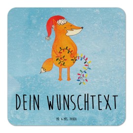 Mr. & Mrs. Panda Personalisierter Bierdeckel Fuchs Weihnachten 50er Set - Personalisierte Geschenke, Bierdeckel personalisiert, Nikolaus, Advent,