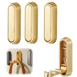 4pcs Foldable Wall Hooks for Hanging - Zinc Alloy Multi Functional Pressing Flip Folding Clothes Hook, Folding Hooks Wall Mount for Hanging Coat Bag Towel Key, Gold