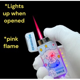 NIVEK Light Up Glow in The Dark Lighter Kitty KT Japanese Character Kawaii Pink Flame Jet Torch Refillable (Cinnamon)