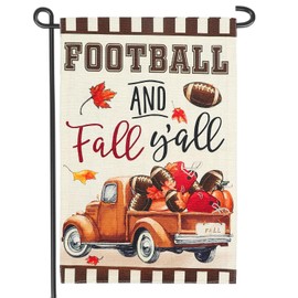 Football and Fall Y'all Truck Garden Flag 12x18 Inch Double Sided Autumn Seasonal Farmhouse Holiday Outdoor Decor(A)