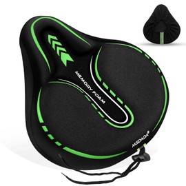 MSDADA New Large Gel Bike Seat Cover, Extra Soft Bike Seat Cushion for Men Women Comfort Wide, Fits Indoor/Outdoor/Exercise Bikes,Green (11.22 inch x 10.03 inch)