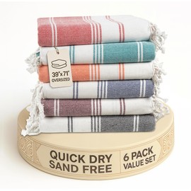 LANE LINEN 6-Pack Oversized Pre-Washed Beach Towels, Stylish Quick-Dry Pool & Travel Towels for Adults, 39"x71" - Diamond Multi Colors