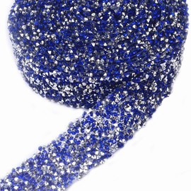 EORTA 1Yard X 3CM Rhinestone Beaded Trim Sparkling Crystal Rhinestone Hotfix Ribbon Iron on Applique Bling Chain Banding Belt for DIY Wedding Bridal Dress Embellishment Phone Wall Decor, Dark Blue