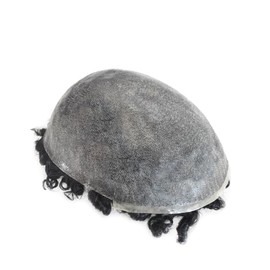 RESHE Mens Hair System Curly Human Hair Mens Toupee Hair Pieces Wavy Kinky Mens Hairpieces And Toupees Full Poly Thin Skin Men Hair Replacement System (#1 JET BLACK-8"x10", 20MM Afro Wave)