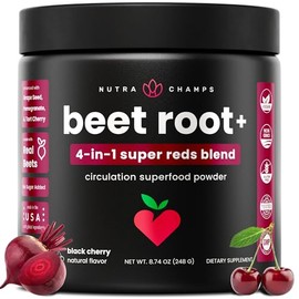 NutraChamps Suplemento de circulación de polvo de raíz de remolacha | Suplemento de óxido nítrico en polvo superalimentario con jugo de remolacha, polvo súper rojo y extracto de semilla de uva, sin suplemento de remolacha azucarera
