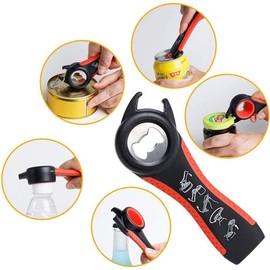 Can Opener Jar Opener & Bottle Opener Multifunction Bottle Lid Grippers for Weak Hand, Arthritis Sufferers, Elderly, Seniors,Women (Black, Pack of One)