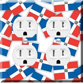 Double Duplex Outlet Cover Wall Plate - Dominican Republic - pattern collage of flags with shadows