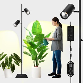 TGIFHS 60W Full Spectrum Dual Head Plant Grow Light, LED Floor Standing Lamp with 6/8/12H Timer, Adjustable Height 37"-77", Energy Efficient Indoor Grow Light for Hydroponics, Succulents, Flowers