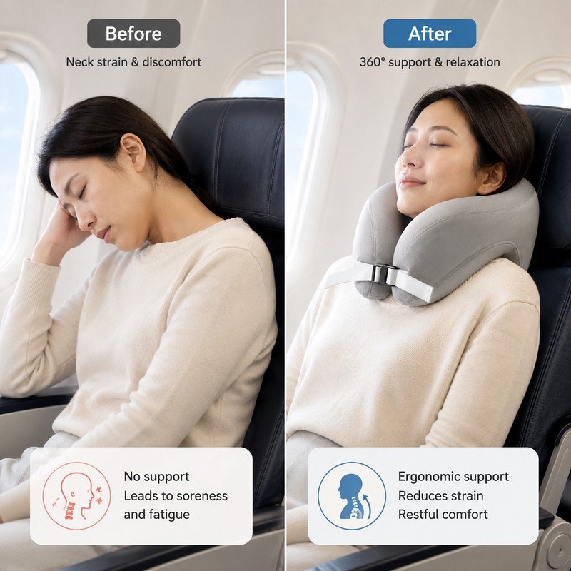 Travel Neck Pillow for Airplane Rest – U-Shaped Memory Foam