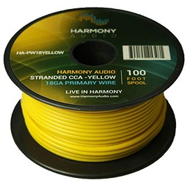 Harmony Audio HA-PW18YELLOW Primary Single Conductor 18 Gauge Yellow Power or Ground Wire Roll 100 Feet Cable for Car Audio/Trailer/Model Train/Remote