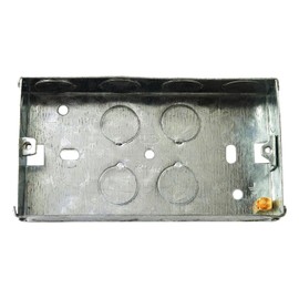 Merriway BH04063 47mm (1.7/8 inch) Depth Double 2-Gang Metal Flush Mount Back Pattress Box , Grey