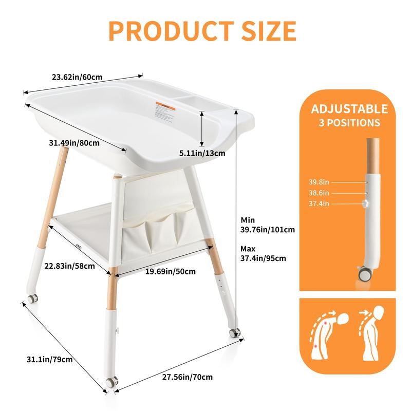 JMMD Baby Changing Table, Changing Station for Nursery, Adjustable Height