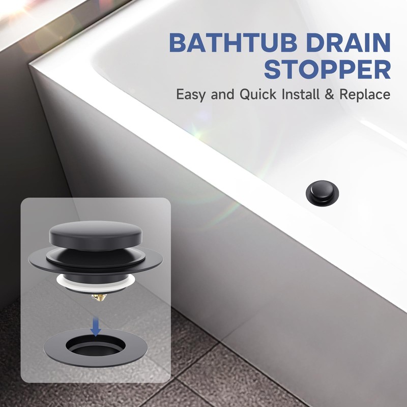 Matte Black Universal Tip Toe Tub Stopper Replacement, Pop Up