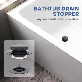 Matte Black Universal Tip Toe Tub Stopper Replacement, Pop Up Bathtub Drain Stoppers, Bathroom Bath Tub Drains Plug, Replaces Lift and Turn, Tip-Toe and Trip Lever drains for Tub, Easy Install