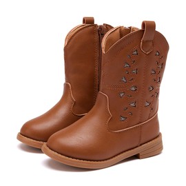 BMCiTYBM Toddler Girls Cowgirl Boots Little Kids Mid Calf Western Boots Cowboy Boots Pointed Toe Riding Shoes Glitter Brown Size 7 Toddler