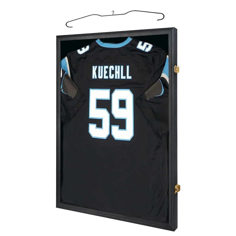 Black Wood Lockable Jersey Shadow Box Frame UV Resistant Sports