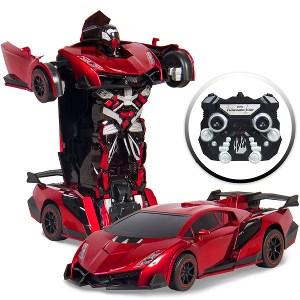Best Choice Products 1:16 Scale Kids Transforming RC Robot Race Car w/ LED Lights, Red