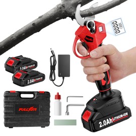 FULLYEA Electric Pruning Shears, 1.4" Cutting Diameter Electric Pruner with LCD Display＆2Pcs 2.0Ah Rechargeable Battery, Brushless Motor Cordless Pruning Shears for Tree Trimming Branch Cutter