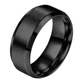 Flongo Men's Ring Wide Men's Ring 8 mm Stainless Steel Band Ring Black Valentine Love Couple Engagement Engagement Rings Wedding Polished Men's Accessories, Stainless Steel, No Gemstone
