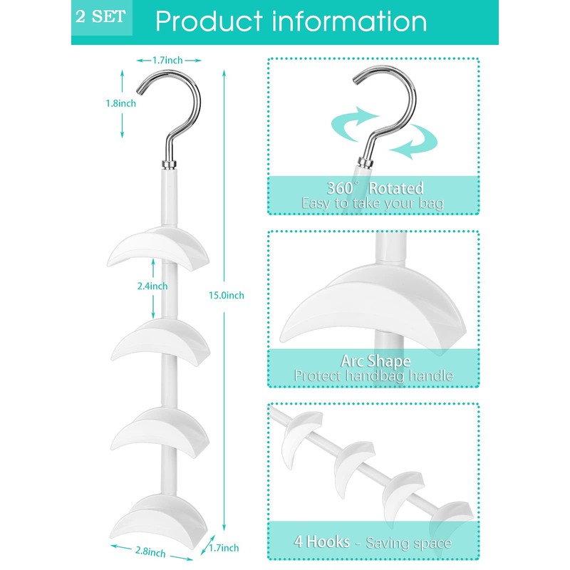 Purse Hanger for Closet - Rotating Handbag Hanging Hook Bag