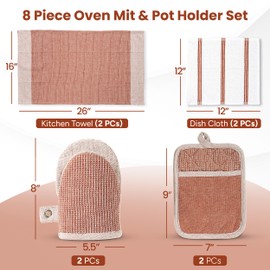 Kitchen Set Pack of 8, Oven Mitts Pot Holders Pad and Towel Set, Cute Kitchen Starter Set, Short Oven Mitts and Kitchen Hand Towels and Dish Cloths Sets - Canyon Rose