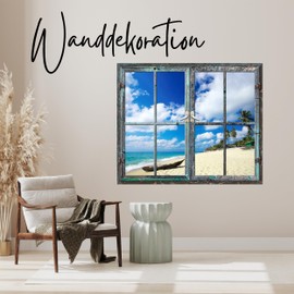 GRAZDesign Wandtattoo Fenster Strand Urlaub Wandsticker Bild Wandaufkleber Wall Sticker Wohnzimmer Schlafzimmer - 84x70cm