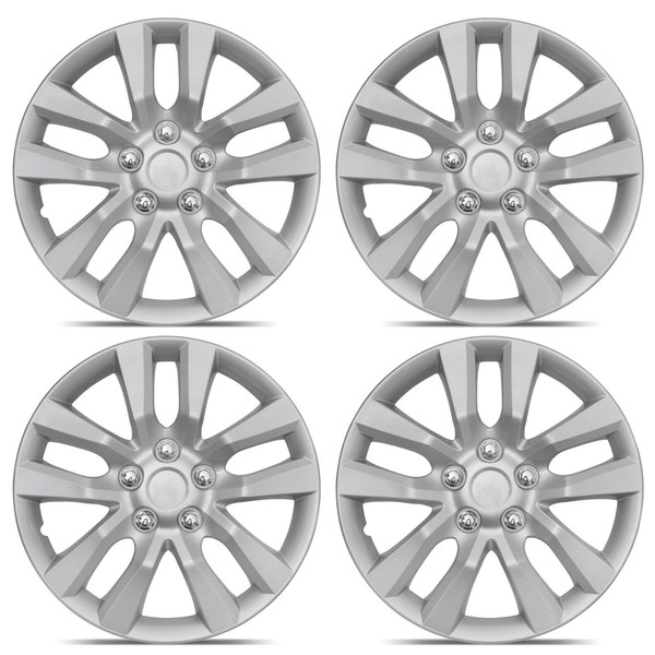 BDK Performance Wheel Covers (4 Pack) of Premium 16" inch Hubcap OEM Replacements for Steel Wheels, High Grade ABS with Retention Ring, Silver (KT-1049-16_aces)