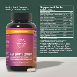 Primal Harvest Hair Growth Vitamins, Hair Growth for Women & Men - 60 Hair Growth Pills, Natural Hair Thickening Products for w/Biotin & Zinc - Hair S