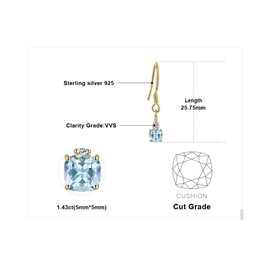 JewelryPalace 1.5ct Real Natural Blue Topaz Earrings Silver 925 Women's Blue Topaz Jewellery Set, Earrings Silver Square Gemstone Girls, Fashion Jewellery Earrings with Stone Women Gift Rose Gold