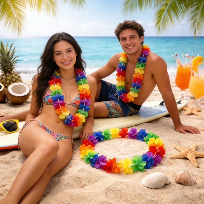 50 Collares Hawaianos Tela Cotillones Para Boda Neon Fiesta