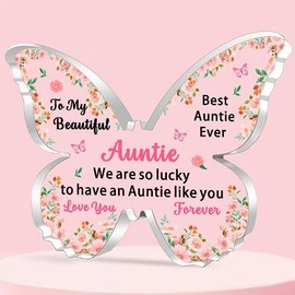 JETTOP Auntie Gifts-Best Auntie Birthday Gifts Beautiful Aunty Auntie Christmas Mothers Day Butterfly Acrylic Presents So Lucky Have an Auntie