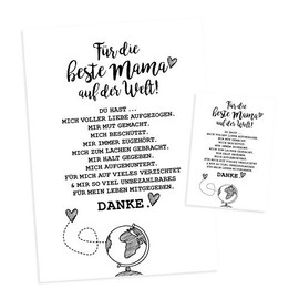 "Für die beste Mama der Welt", DIN A4 poster and postcard in a set, gift idea for birthday, Mother's Day, say thank you, in black and white, dv_445