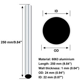 iMeistek 6063 Aluminum Round Tube, 250mm Length, 24mm OD, 22mm ID Seamless Straight Round Tubing for Industry Decoration Architecture (Pack of 3)